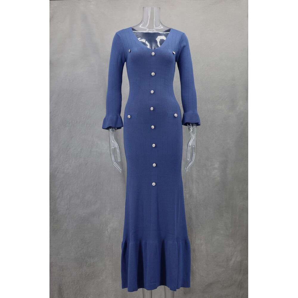 Halter Whit Maxi Dresses Autumn Winter Fashion Length Slim Fit And Slimming Knitted Long Sleeved Dress Prom Sexy Dress