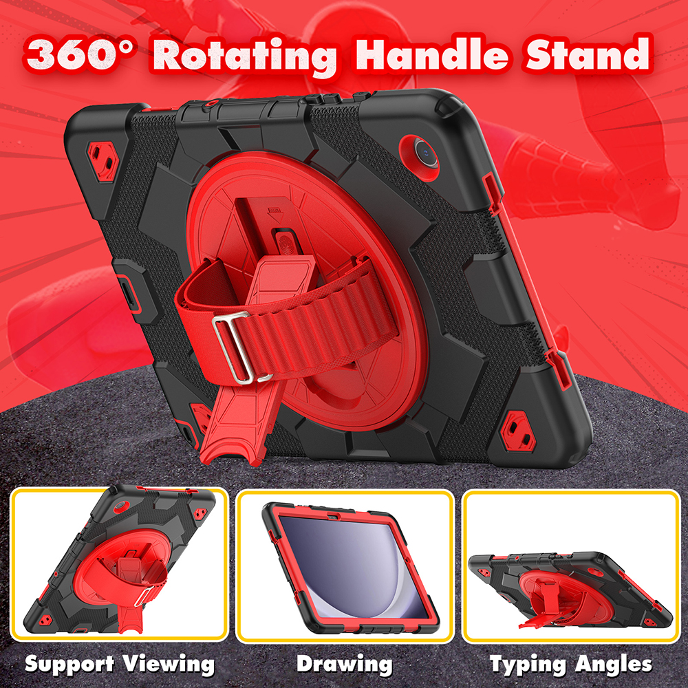 For Samsung Galaxy Tab A9 Plus 11 inch kids Shockproof Case Hybrid Armor Protective Tablet Cover 360 Rotating Stand Strap Cases with S Pen Holder SM-X