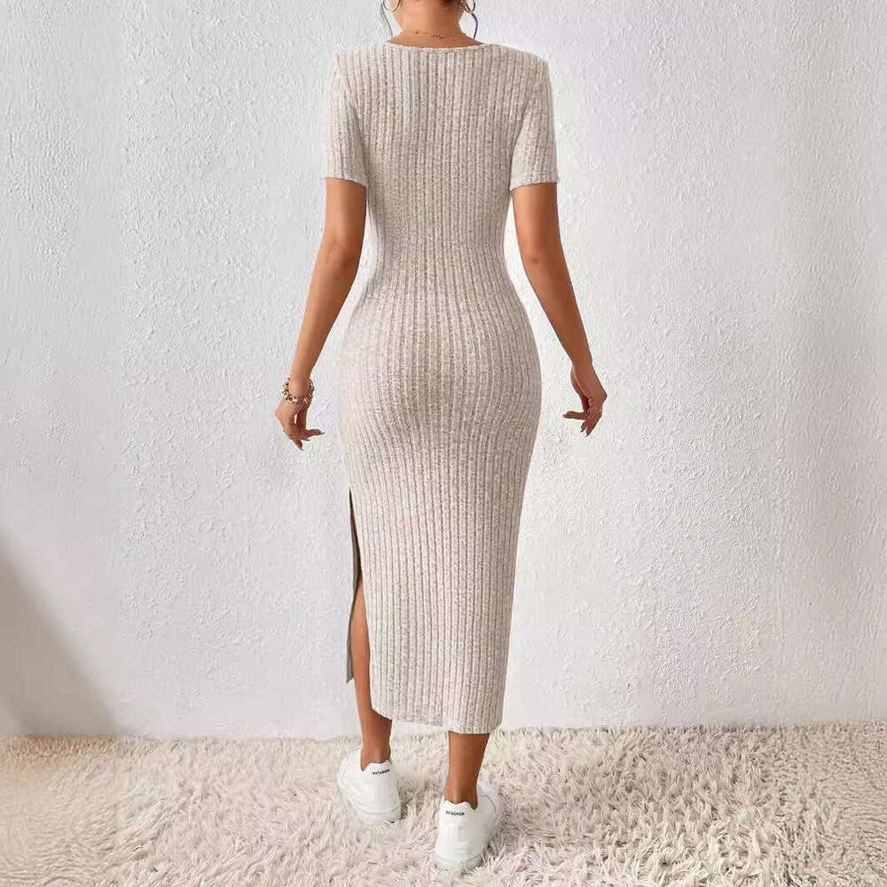 Halter Whit Maxi Dresses Wind Summer New Women S Fashion Square Neck Sexy Slimming Split Hip Bag Dress For Women Prom Sexy Dress