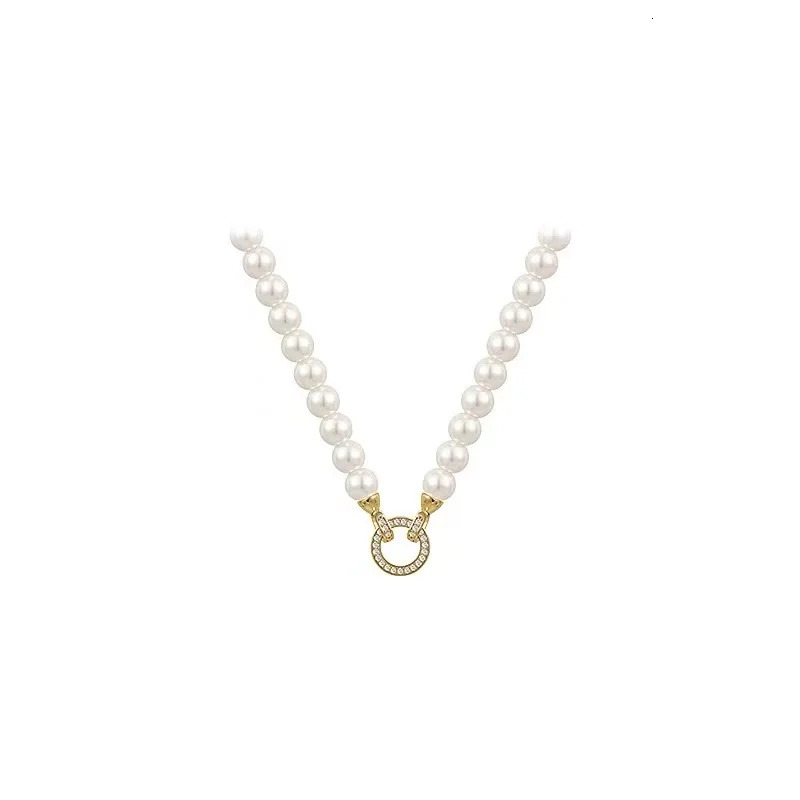 French Elegant Micro Set Zircon Round Buckle Pearl Beaded Necklace For Womens Temperament Jewelry Sweet Accessories 250519