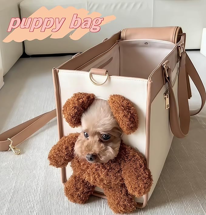 Small Dog Pet Bag Carrier Fashionable PU Leather Dog Purse Convenient Pet Tote for Puppy Pet Handbag for Small Sized Dogs, Cats for Going Out and Trav