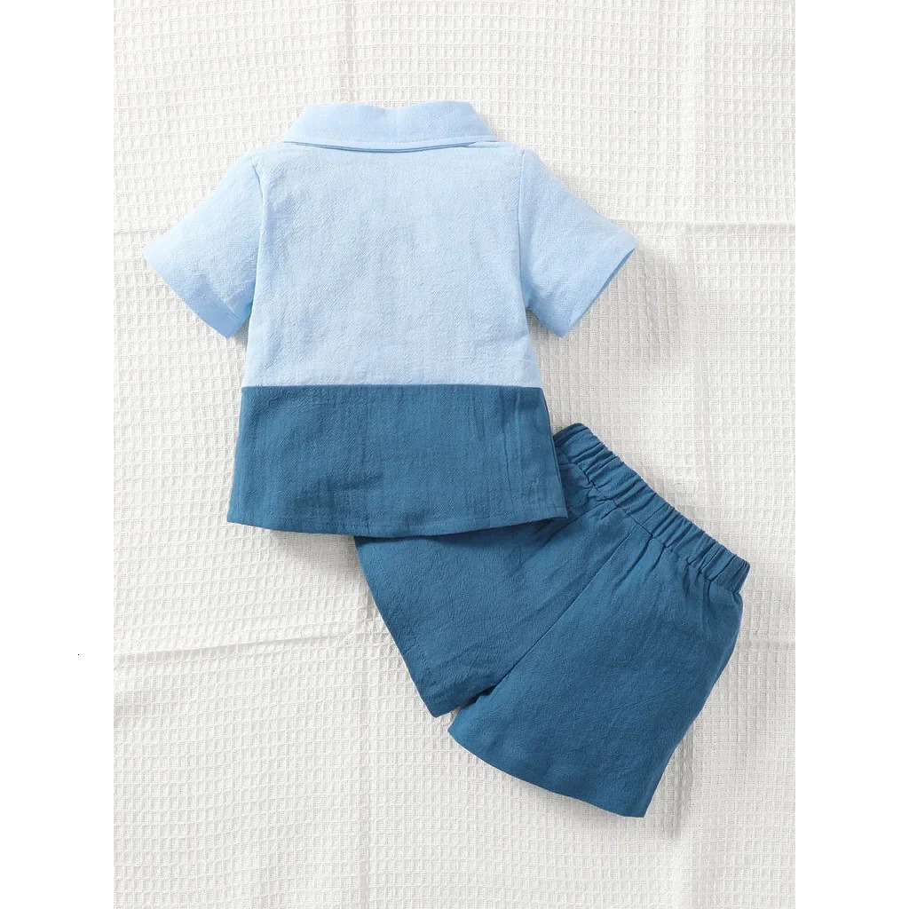 03Years Toddler Baby Boy Blue Color Matching Short Sleeved Shorts 2PCS Set Fashion Handsome Leisure Style Birthday Party Outfit 250517z