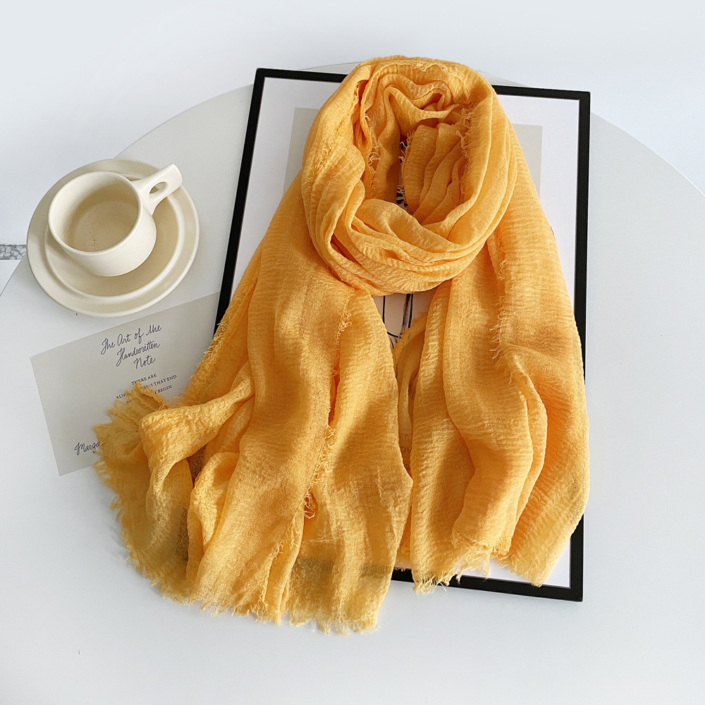 K801 Pure color cotton and linen scarf 2023 autumn and winter new women's silk scarf retro monochrome medium long scarf decorative long shawl who