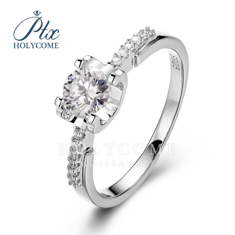 High Quality 925 Sterling Silver Moissanite Ring Wedding Engagement Party Gift Round Cut D VVS 0.5CT GRA Moissanite Ring with Side Zircon Ring for Wom
