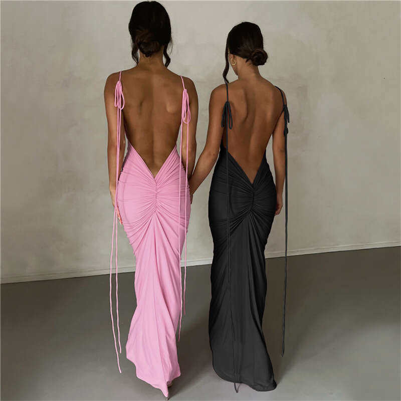 Halter Whit Maxi Dresses INS Summer New Women S Fashion Strap Sexy Open Back Slim Fit Wrap Hip Style Dress Prom Sexy Dress
