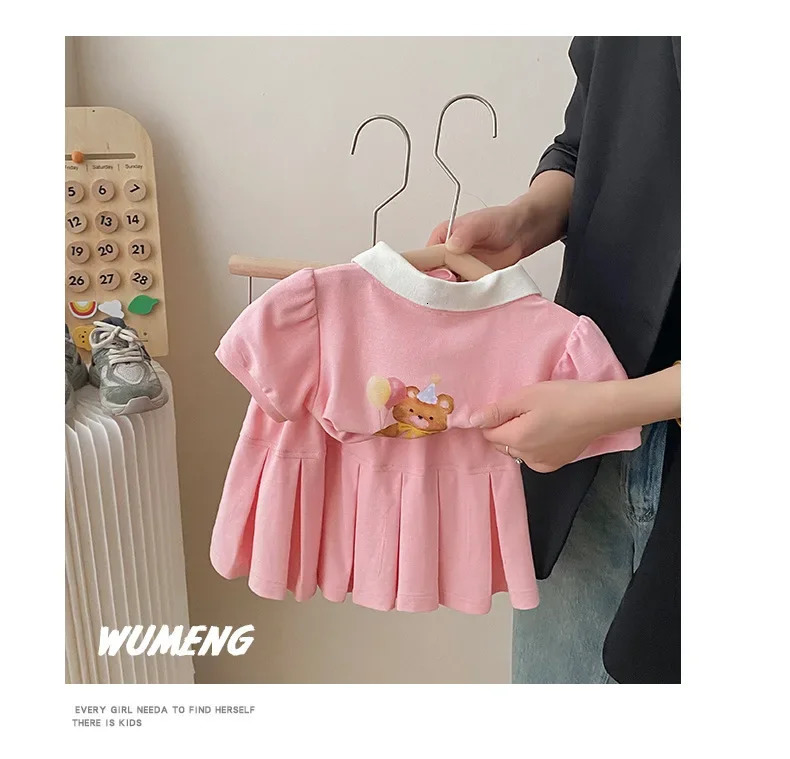 Childrens Clothing Sets 2023 Kids Clothes Girls Bear Print Lapel Tshirt Pleated Skirt 2pcs Girl Baby Outfit Set 250517z