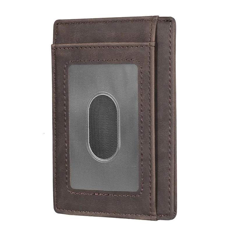 Genuine Leather RFID Blocking Retro Thin Card Holder wallet Crazy Horse Leather Minimalist Slim Front Pocket wallets 250521