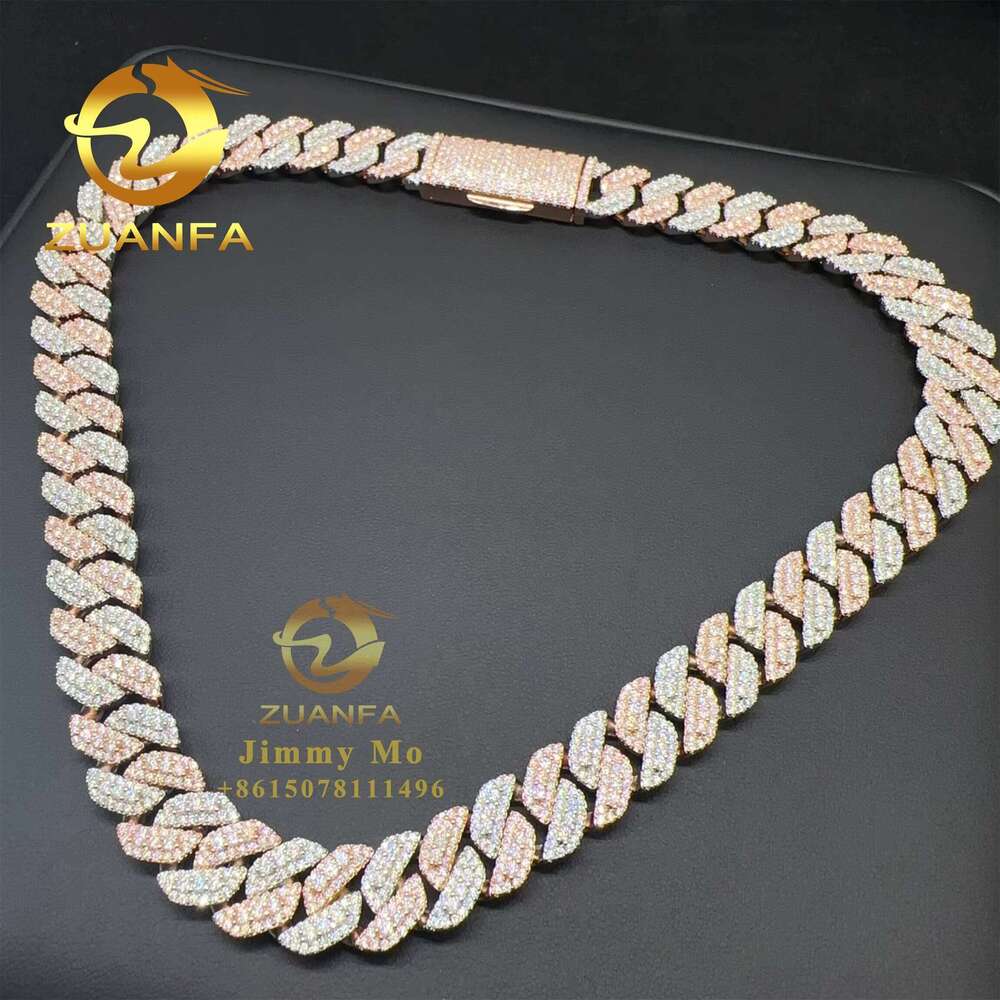 Pass Tester Solid Sier 13Mm Two Tone Color Iced Out Hip Hop Flawless Moissanite Dia Cuban Link Chain