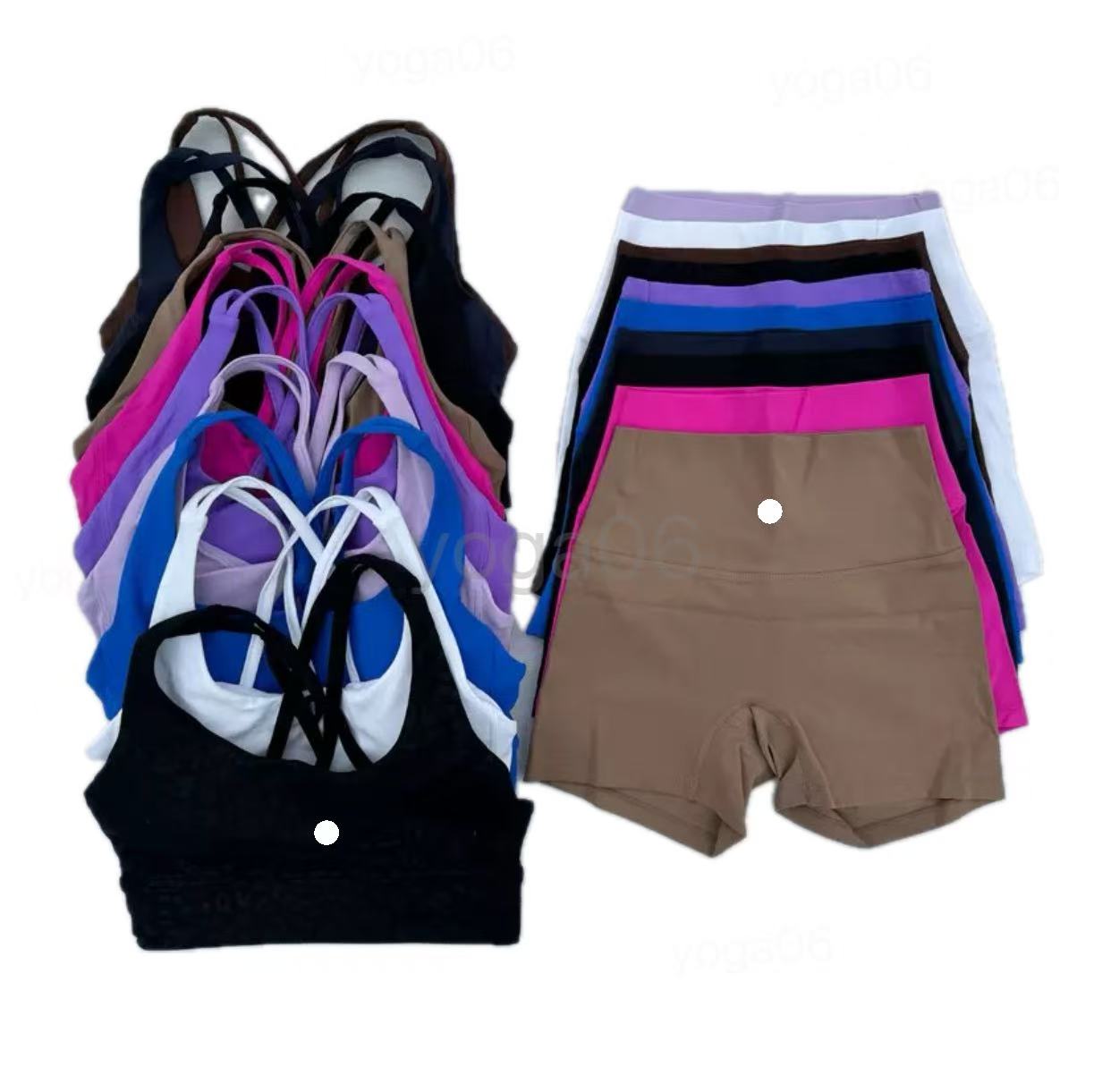New Styles Women Yoga Sets Push Up Fit ness Hotty Biker Shorts Sports Bra Back Cross High Waist Elastic Sportswear Outfits Gym Suits Cloth Running Workout yoga Bra set