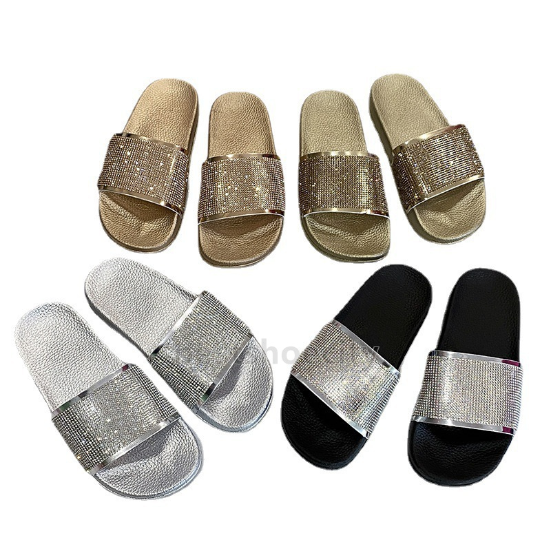 Free Shipping Designer Slides Fashion Slippers Luxury Sparkle Diamond Sandals Summer Beach Pool Super-soft Sliders Women Shoes Casual Mules Flats Sand