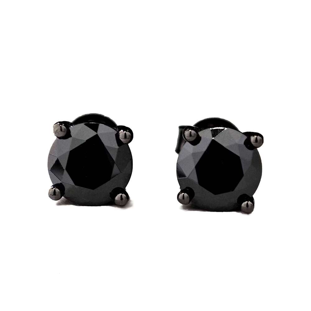 Ruizuan Black Sier Fashion Jewelry Earring Studs Round 1CT 6.5mm Moissanite Earrings Men