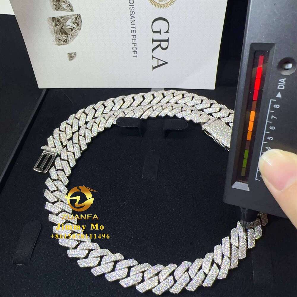 Fashion Man Hip Hop Jewelry Sterling Sier 14Mm 3Rows Iced Out Vvs1 Moissanite Dia Miami Cuban Link Chain Bracelet Set