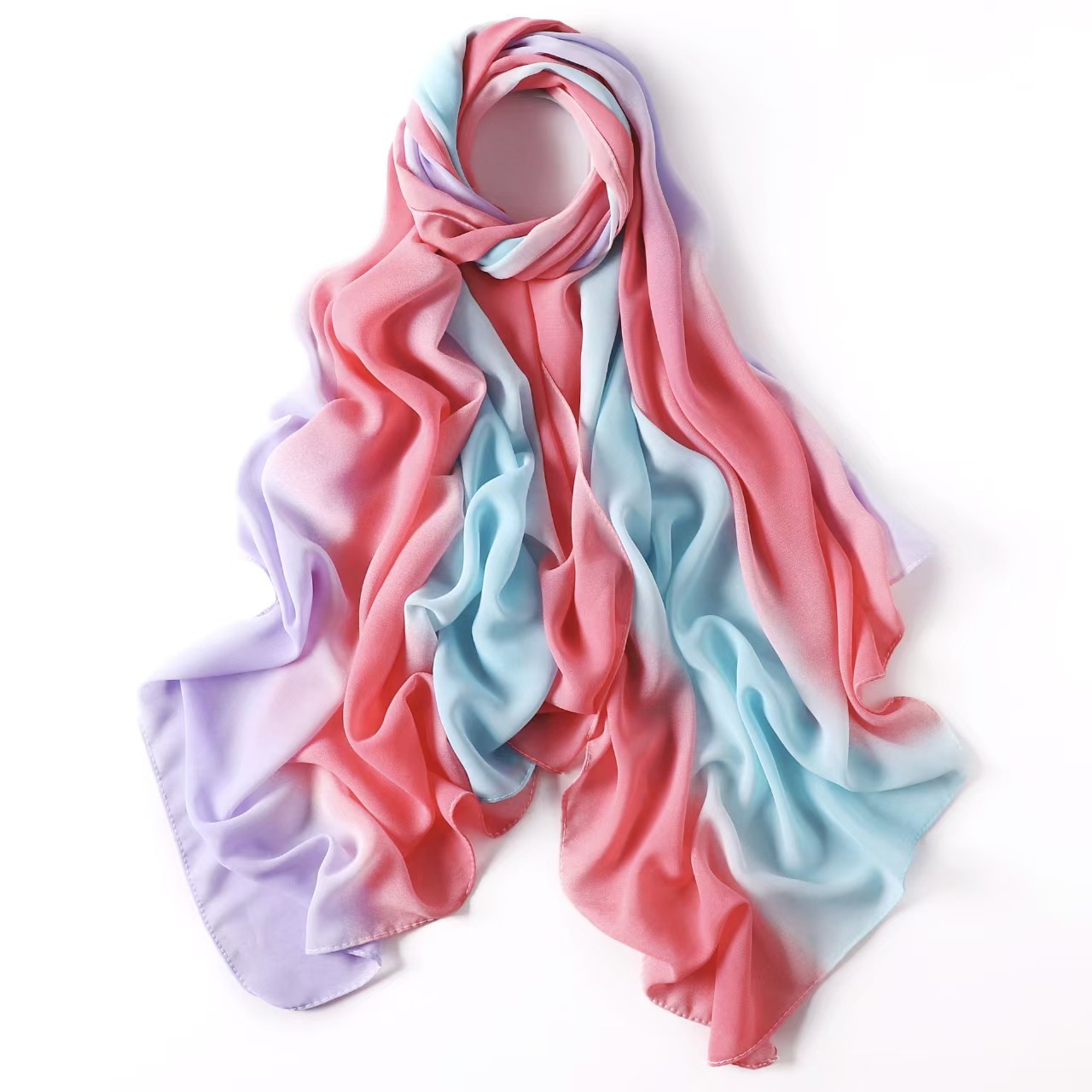 T779 gradient rainbow strip pearl chiffon long scarf color matching shawl scarf women's headband