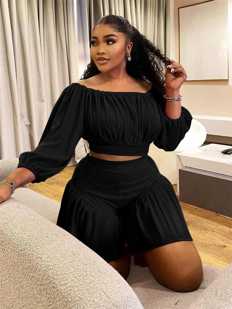 Wmstar Plus Size Shorts Sets Casual Off Shopulder Crop Top and Short Pants Two Piece Women Sport Outfits Wholesale Drop 250516Z