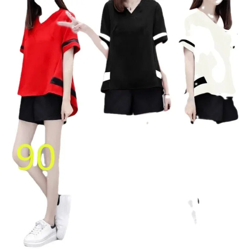 Plus Size Fashionable Loose Womens Summer Outfit Short Sleeve Wide Leg Shorts Two Piece Set Trendy plus Clothing Ensemble 250516Z