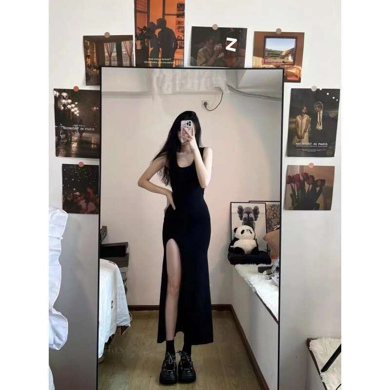 Halter Whit Maxi Dresses Summer New Women S Spicy Girl Wrap Hip Tight Tea Break French Black Long Dress Sexy Slim Fit Prom Sexy Dress