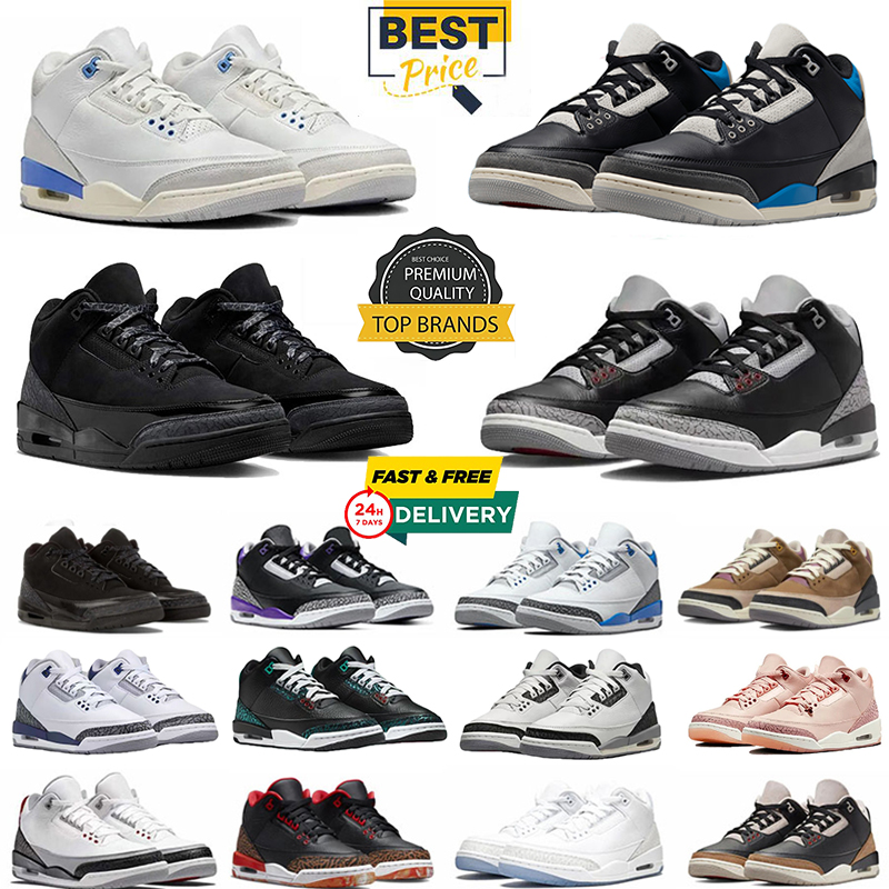2025 Designer Basketball Shoes men 3s Sneakers women Black Cat Rare Black Cement Lucky Shorts Cement Grey pink Leather Sports Shoes 3s running shoes eur 40-47