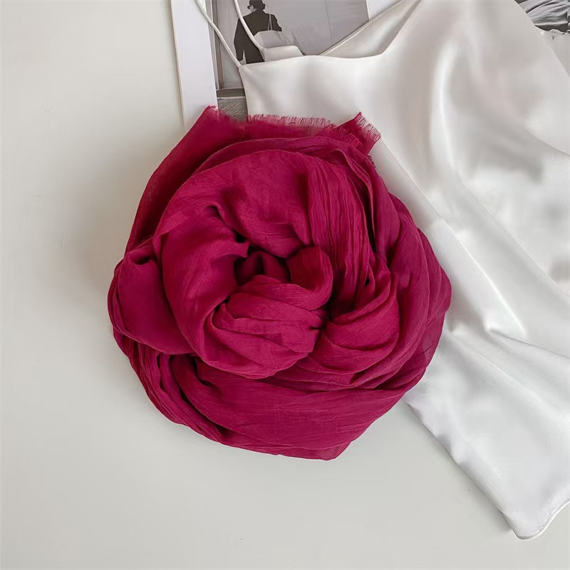 T786 Thin Women's Desert Shawl Color Winning Cotton and Linen Beige Versatile Scarf Xinjiang Tourism Sunscreen Gauze Scarf