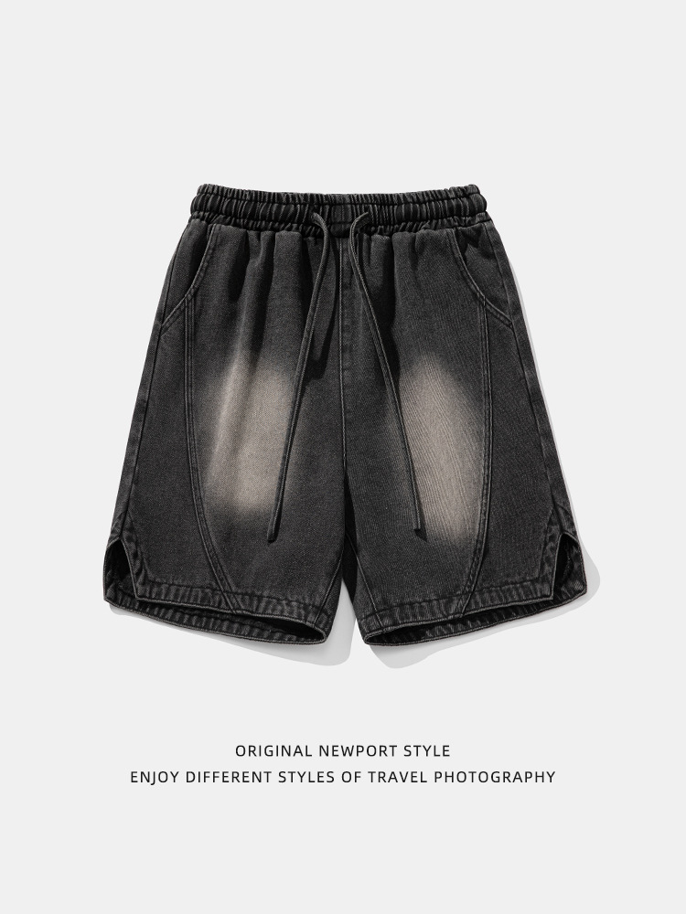 Denim Shorts Men Shorts Washed Distressed Knee Length Straight Jeans Pockets Spliced Patchwork Solid Loose Summer Casual R250523
