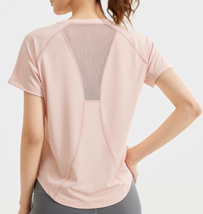 Mesh Back Breathable Women's Yoga Outfits Tops Solid Color Running Fitness Gym Clothes Women Short Sleeve T-shirt Casual Exercise Sports