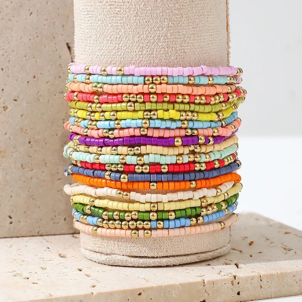 Bohemian Style Beaded Bracelet Set For Women Colorful Beads Stretchy Strand Chain Bangle Girls Summer Beach Vacation Jewelry 250521