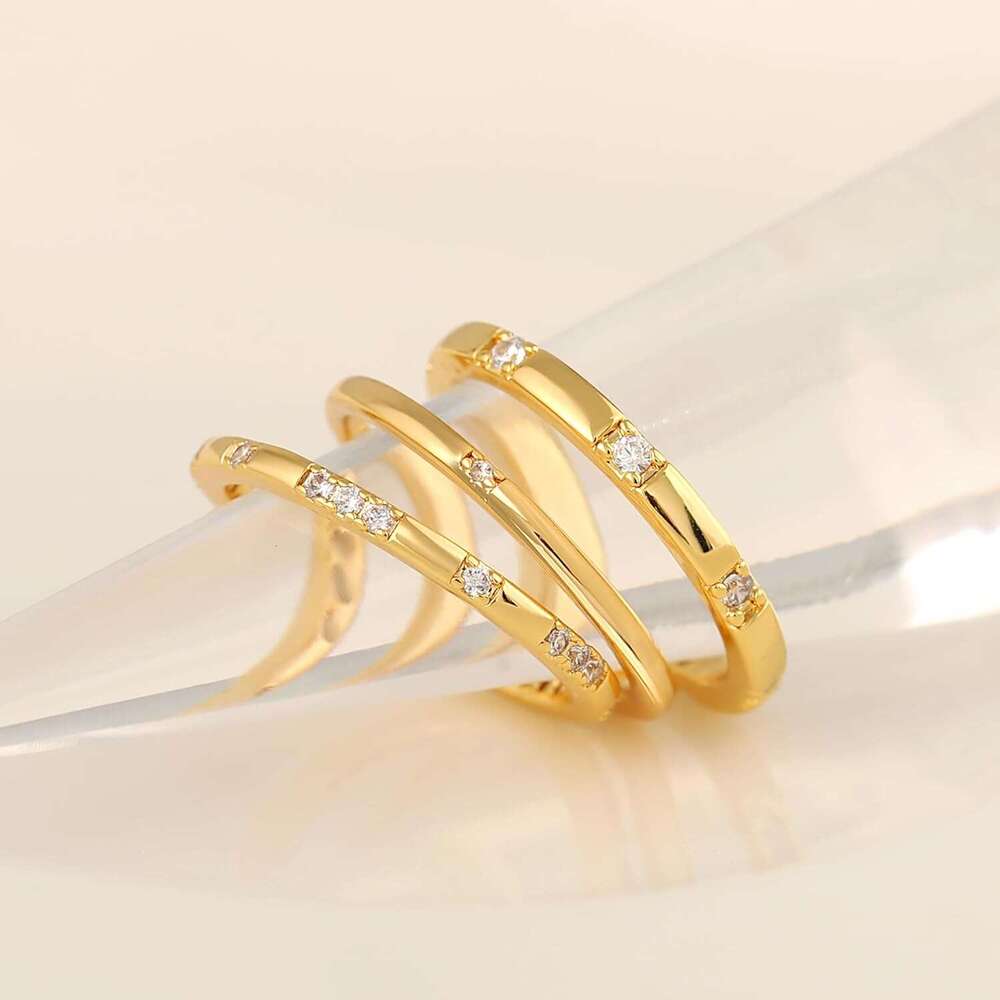 Ladies' non color changing cubic zirconia stackable exquisite 14K gold-plated set, ladies' wedding ring, gold jewelry ring size 6 7 8 9 10