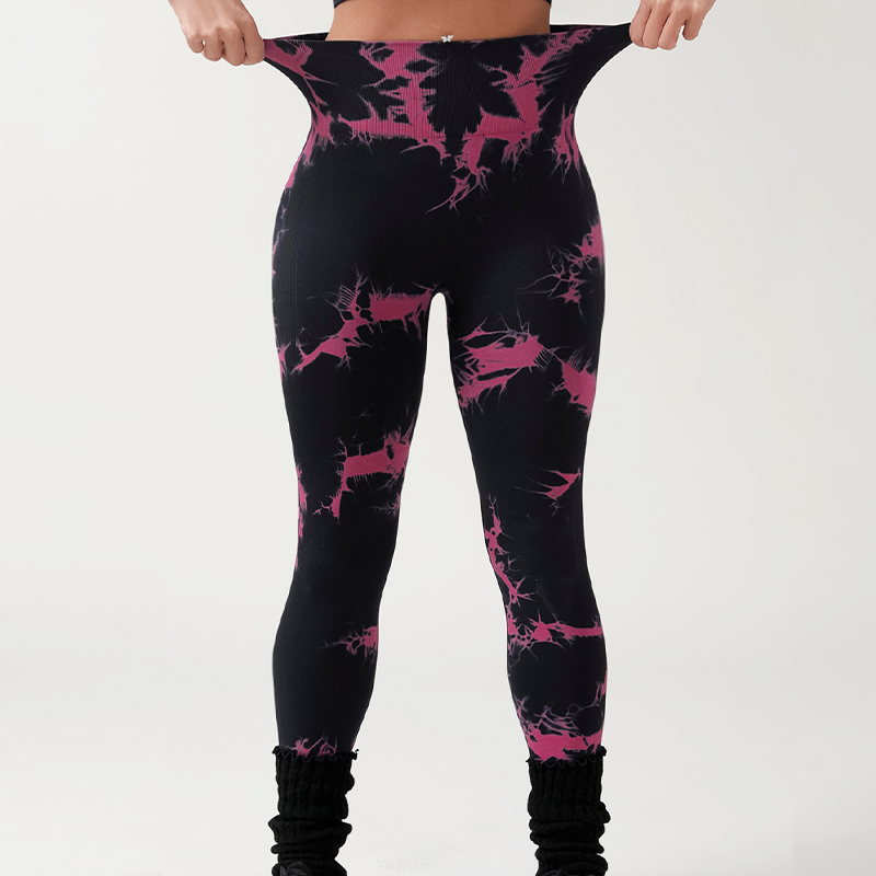 Women's Seamless Tie-Dye Yoga Pants - Peach Hip Print High-Waist Hip-Lifting Athletic Leggings