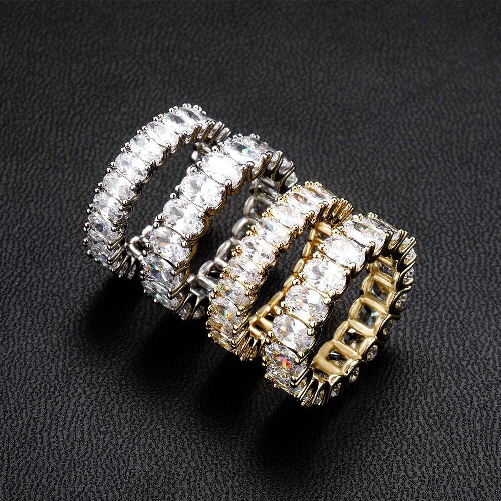 Jewellery High Quality Single Row Rectangular White Diamond Egg Shaped Zircon Ring Personalized Unisex Gift for All Occasions Textured Atmospheric Acc