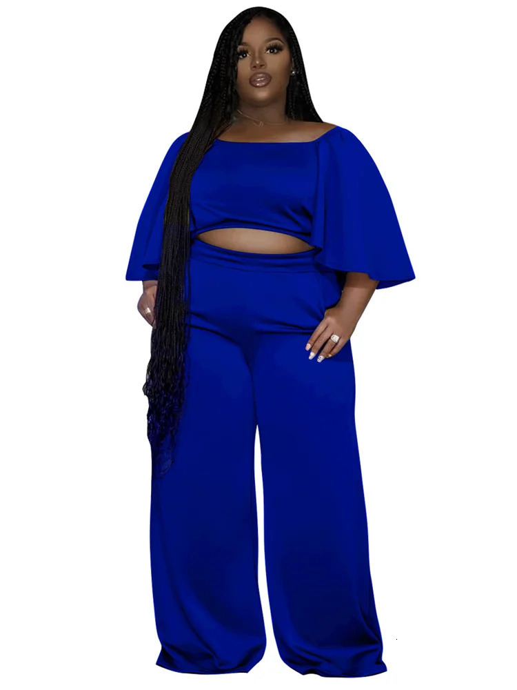 Wmstar Plus Size Two Piece Set Clothing Solid Off Shoulder Tops and Pants Wide Leg Matching Wholesale Dropshopping 250516Z