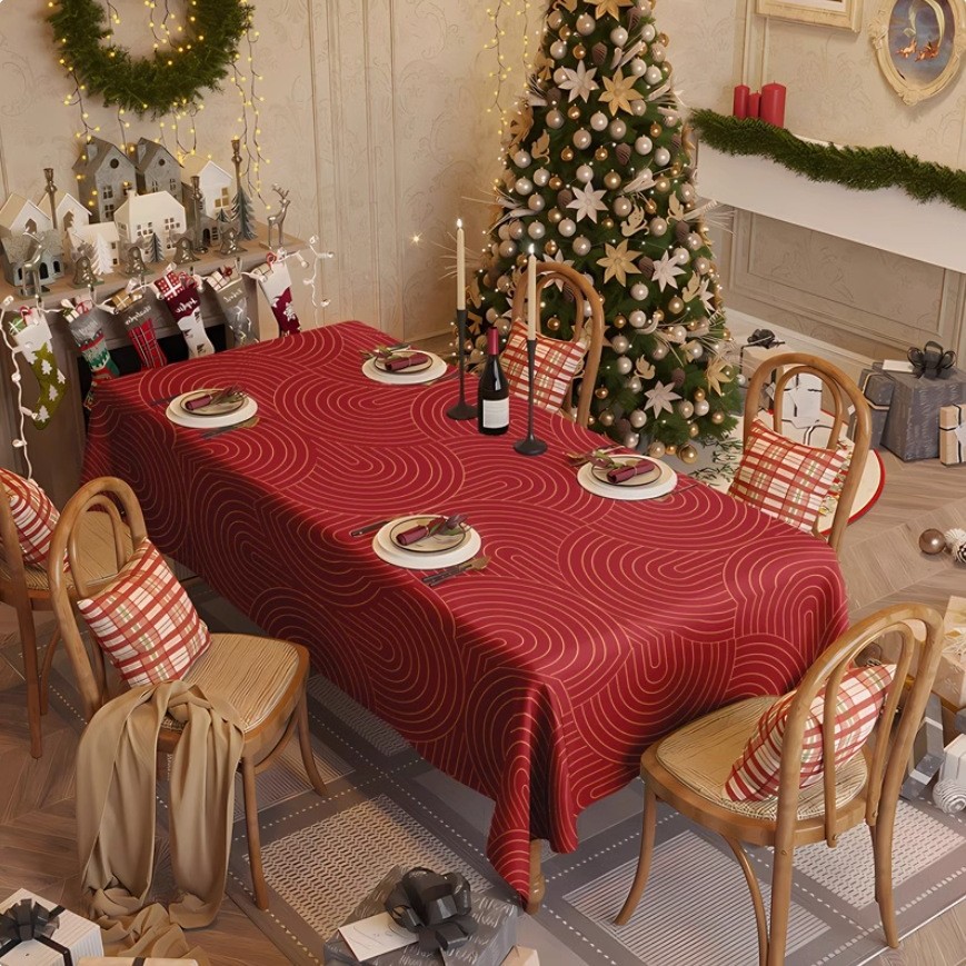 A669 New Year tablecloth Spring Festival tablecloth washable oil-proof and waterproof coffee table Christmas red wedding tablecloth light luxury table