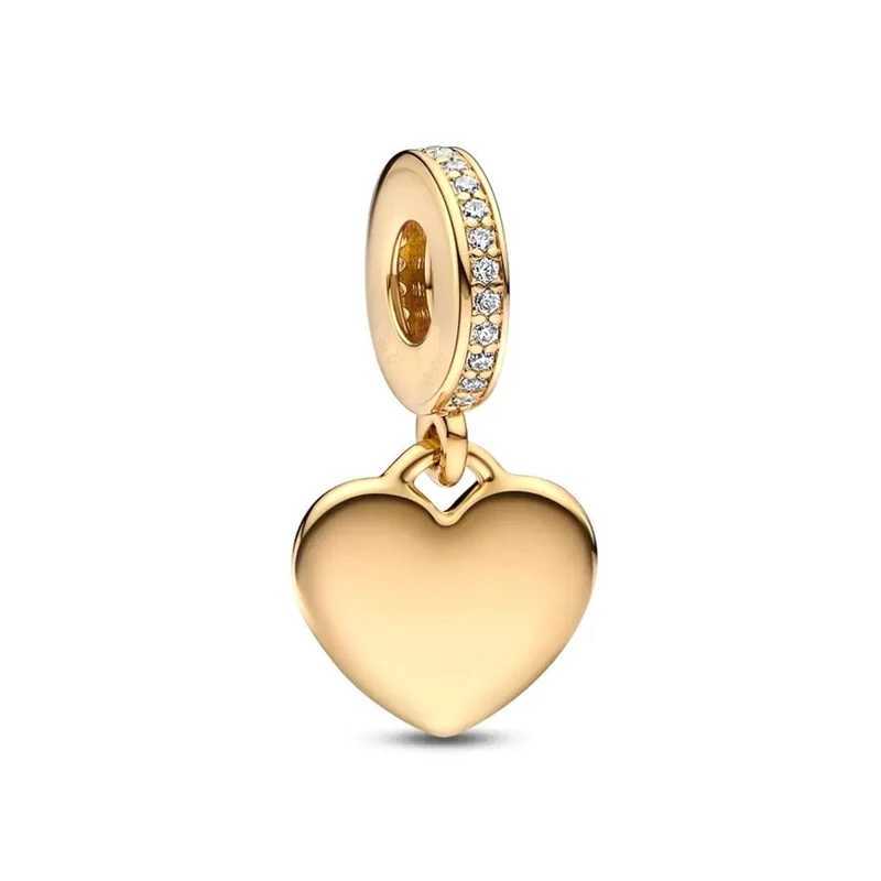 Authentic Fine Golden Pendant Eternal Heart-Shaped Charm Beads Fit Original European 925 Silver Bracelet DIY Women Jewelry GiftsXJ250523