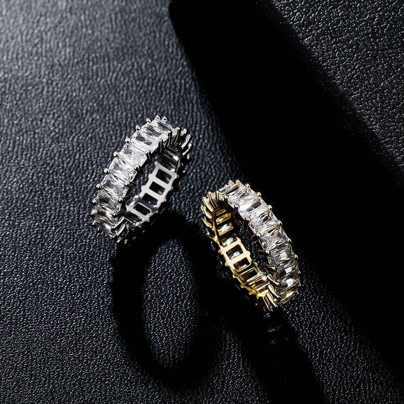 Jewellery High Quality Single Row Rectangular White Diamond Egg Shaped Zircon Ring Personalized Unisex Gift for All Occasions Textured Atmospheric Acc