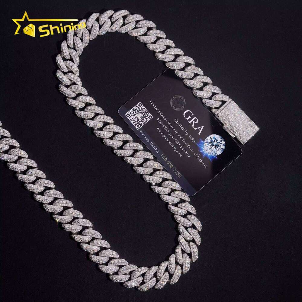 High Quality Hip Hop Jewelry Sier Moissanite Dia VVS 18Mm Mens Iced Out Cuban Link Chain