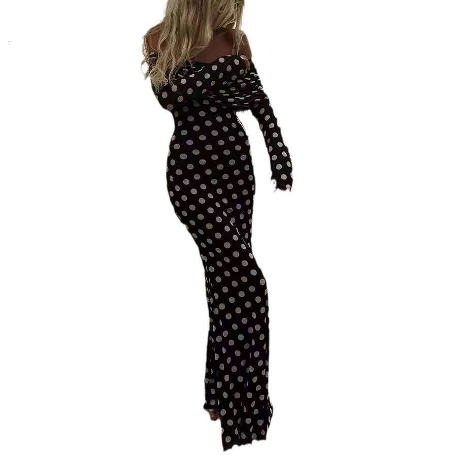 Halter Whit Maxi Dresses Spring Summer New Yarn Mesh Dot Spliced One Shoulder Sexy Slim Fit Dress For Women Prom Sexy Dress