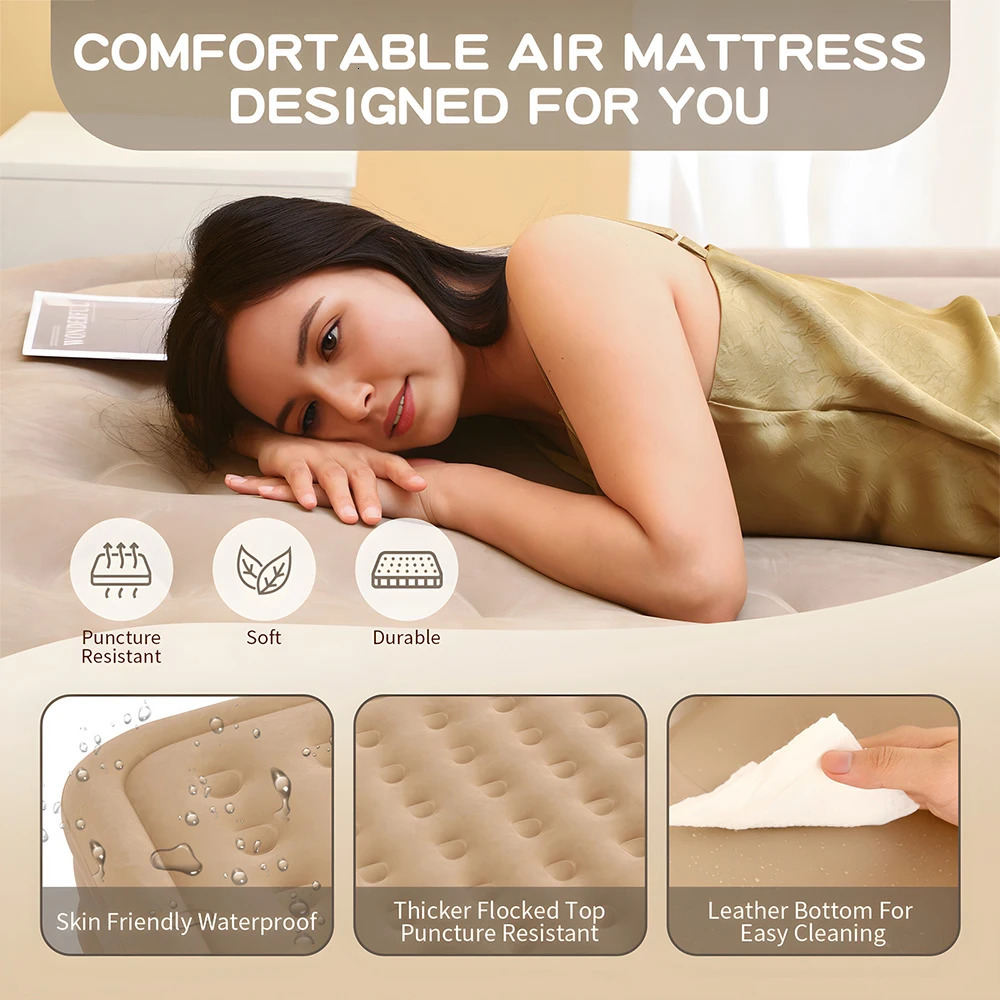 Queen Air Mattress with Built in PumpComfort Blow up Mattress Inflatable Mattress for Home Travel Camping Airbed 250514