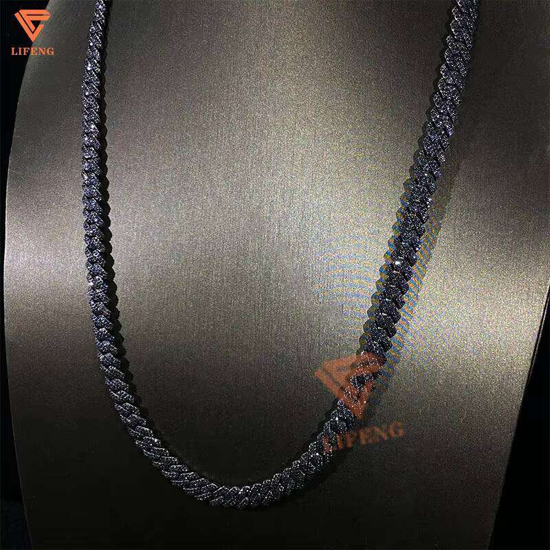 Hot Selling Dia 8Mm 2 Rows Sier Black Gold Plated Iced Out Moissanite Cuban Link Chain
