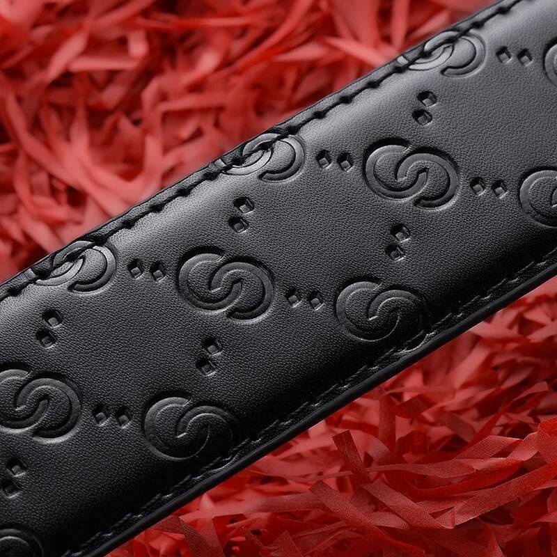 Casual Business Men's Alloy Letter Automatic Buckle Cow Leather Emed Belt Fashionable Viral Video In Stock