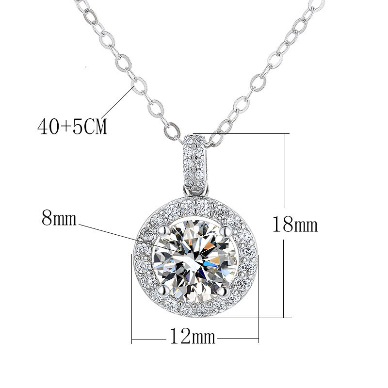 S925 Sterling Silver Halo Moissanite Necklace, Large Round Pendant, Luxury Jewelry for Women, Perfect Gift for Special Occasions
