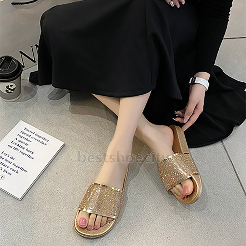 designer slides fashion slippers luxury sandals sparkle diamond womens sliders summer beach pool flip flops soft slide casual mules sandal free shippi