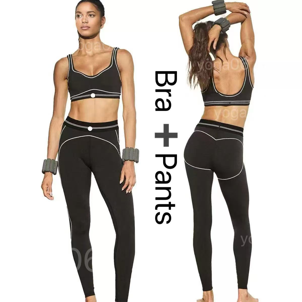Bra Yoga Set Seamless Tops Sports Heart Throb Bra+Leggings High End White Striped Low Back Dance Outfits Summer Womens set Running