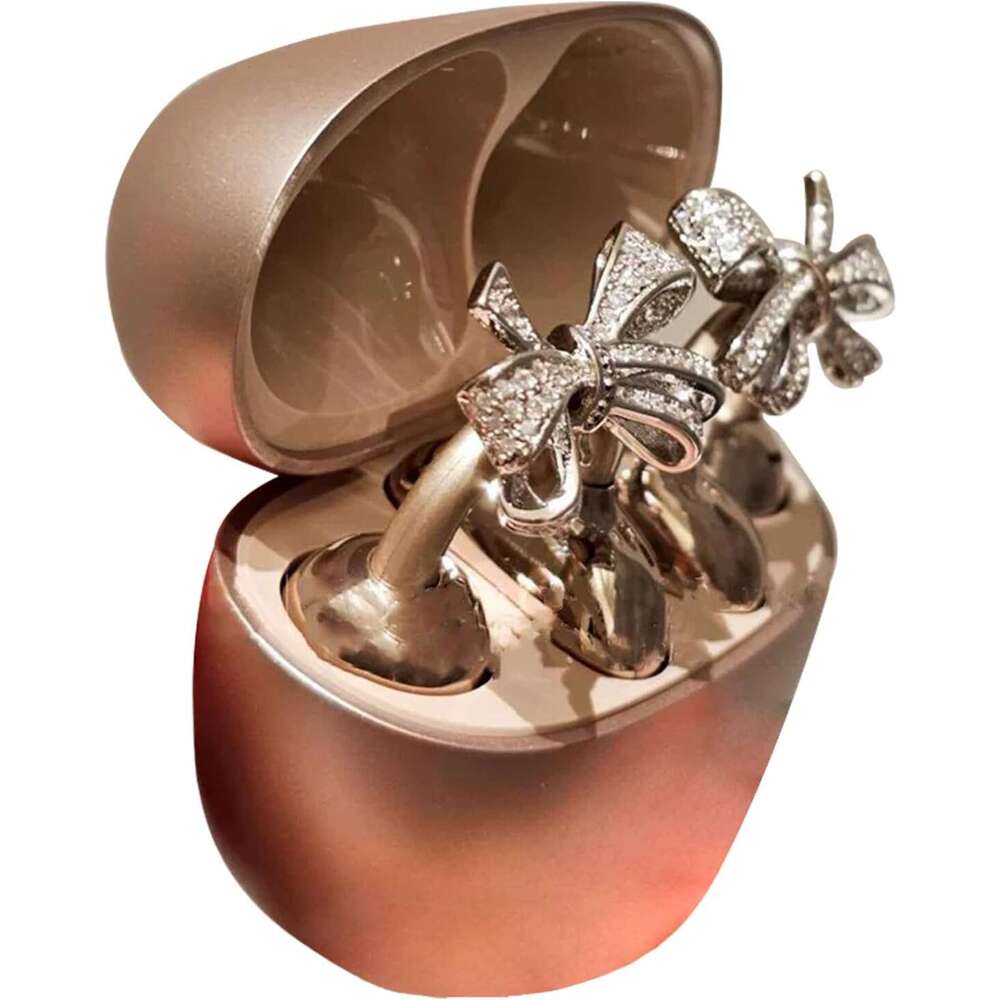 DHgadgets Bow Rhinestone for Clip on Earbuds Open Ear Elegant Zirconia Decorative Earphone Accessories, Removable Exquisite DIY Decoration