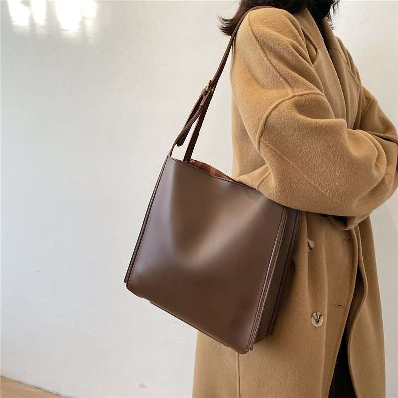 Vintage Minimalist Large Capacity Faux Leather Shoulder Tote Bag