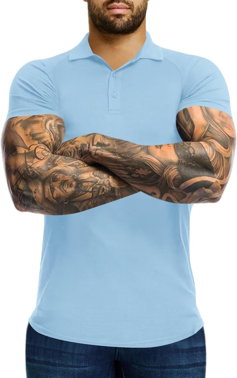 Mens Polo shirt Short Sleeve Golf Shirts Casual Polo Muscle Athletic Fit Stretch Workout Collared Shirt Polos shirts