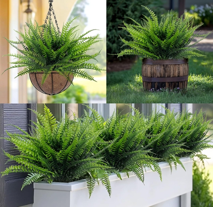 Artificial Plants Fake Boston Ferns Bushes Faux Shrubs Greenery UV Resistant Plant for Home Garden Outdoor Yard Decor
