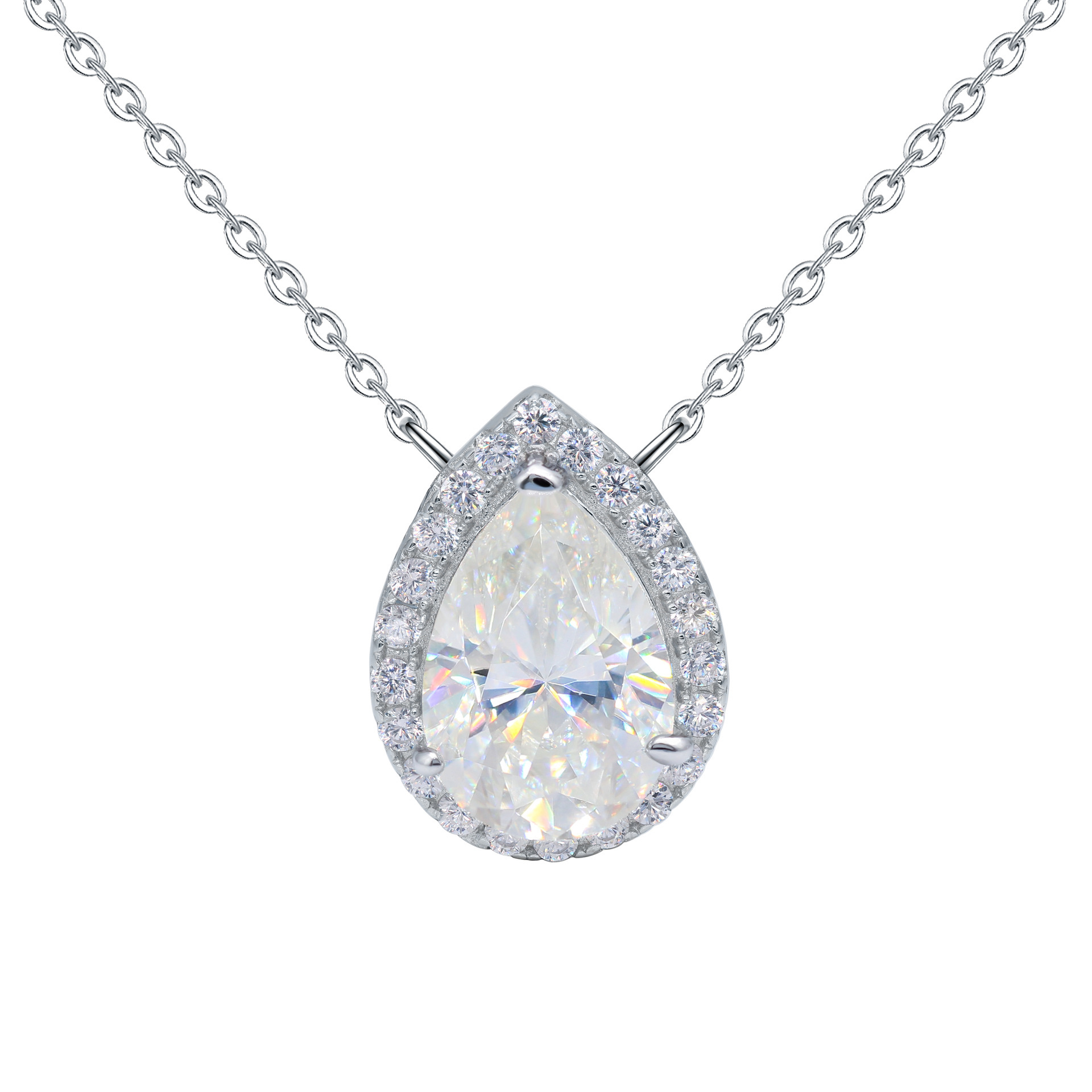 Teardrop Moissanite Diamond Necklace, S925 Sterling Silver Micro-Pave Princess Pendant, Fashionable Light Luxury Women's Jewelry Accessory