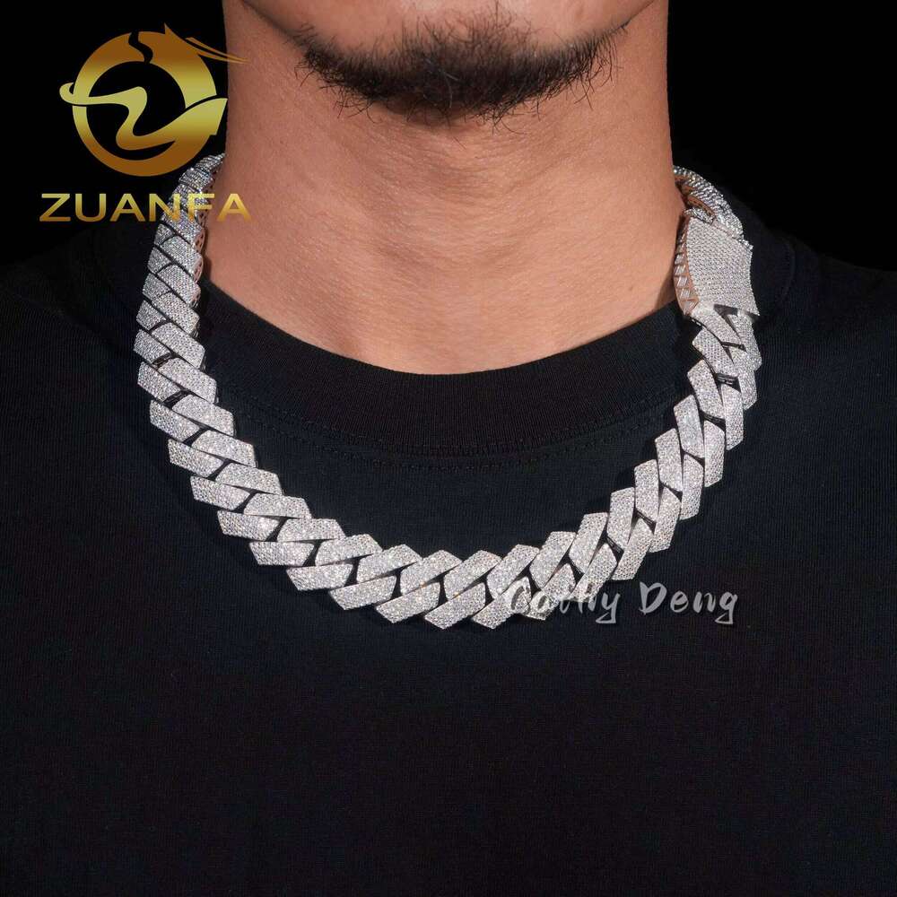 New Hollow Hip Hop Jewelry Iced 20Mm 4-Row Sier Silica Mens Miami Cuban Chain
