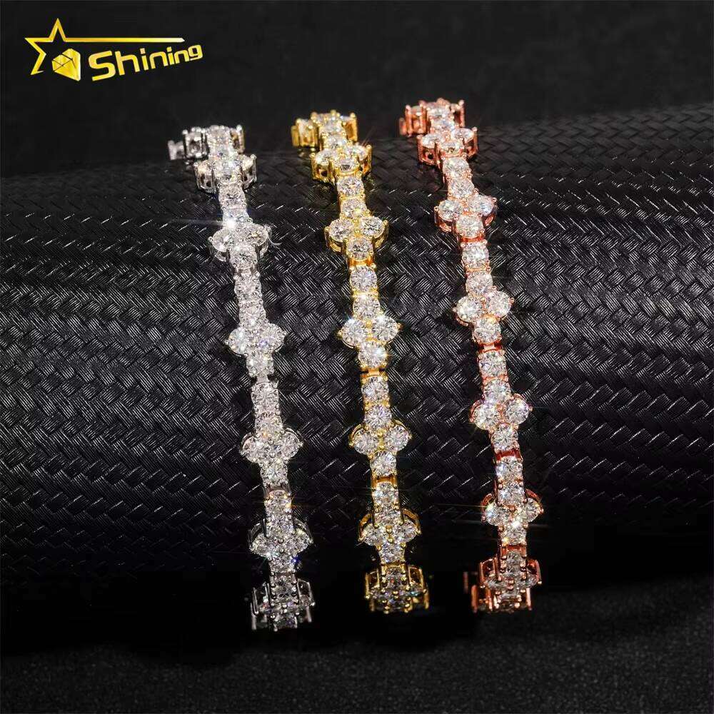 Worldwide Shipping Solid S Gold Plated 3Mm Cross Hip Hop Jewelry Necklace VVS D Color Moissanite Dia Tennis Chain