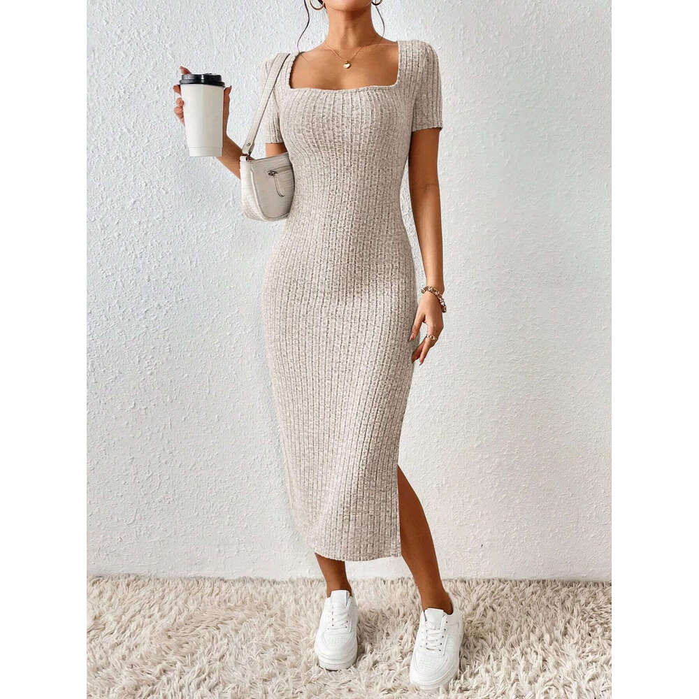 Halter Whit Maxi Dresses Wind Summer New Women S Fashion Square Neck Sexy Slimming Split Hip Bag Dress For Women Prom Sexy Dress