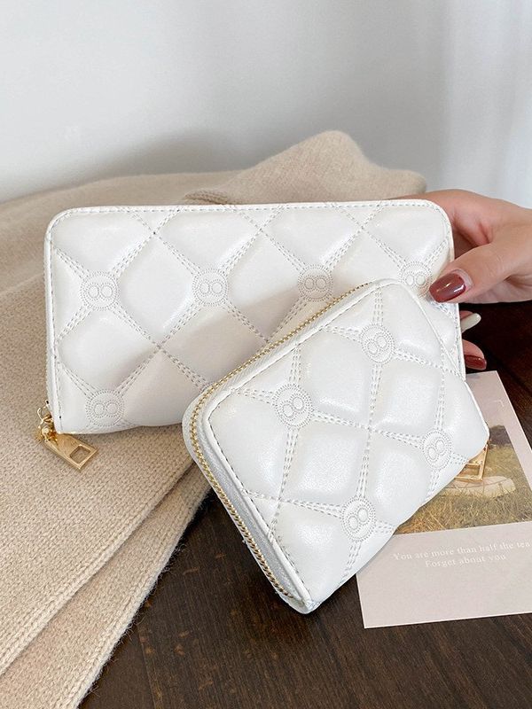 Ladies purse new simple fashion embroidery line long single zipper handbag large capacity wallet mobile phone bag 2025
