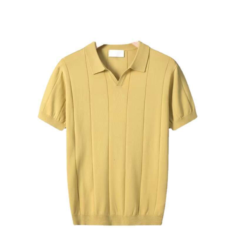 Summer Thin Knitted Ice Silk Solid Short Sleeve Paul Shirt Men's Simple Multi Color Collar Top Clothes